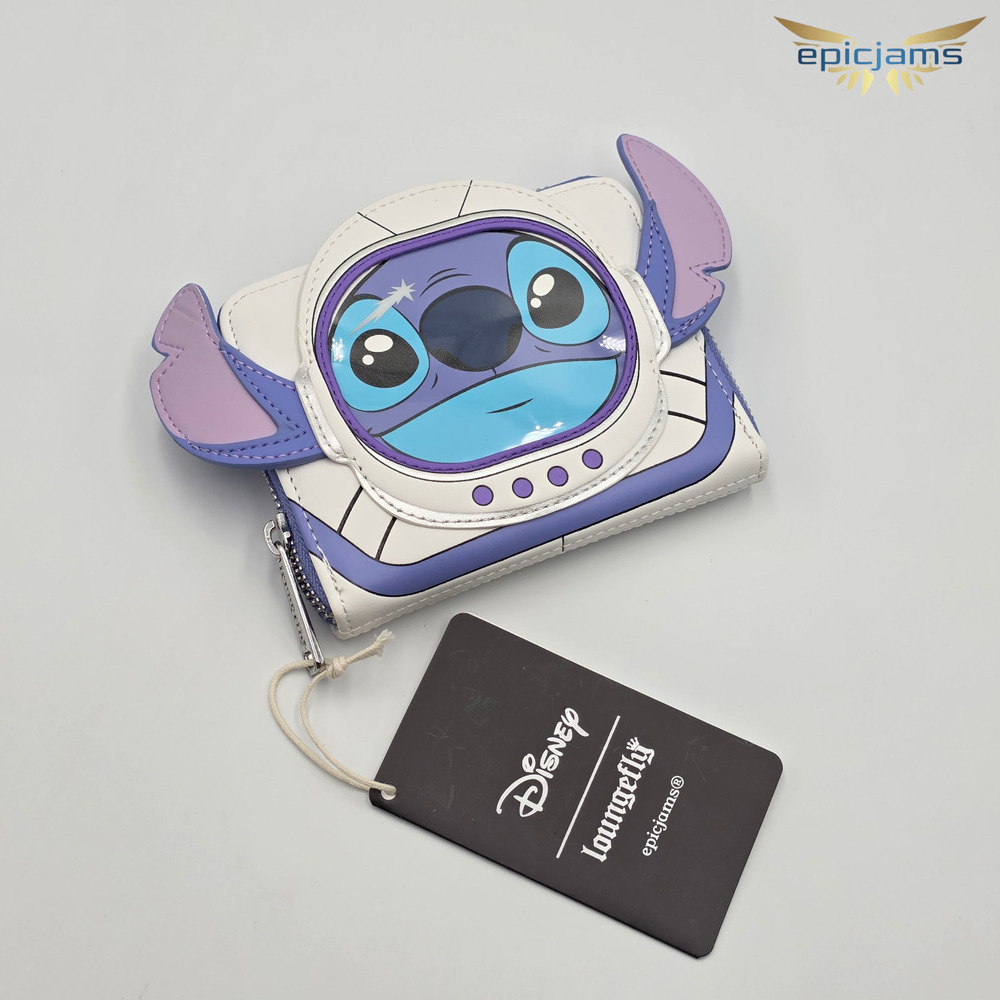 Loungefly Disney Lilo & Stitch Explorer 626 Astronaut Blue White Zip Wallet New